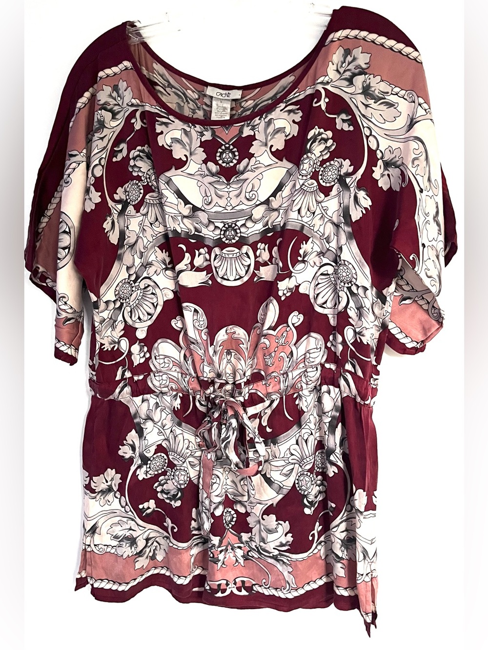 Cache Vintage Y2K Silk Tie-Waist Tunic Top